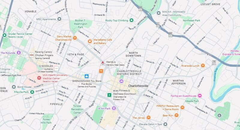 North Downtown Charlottesville neighborhood map